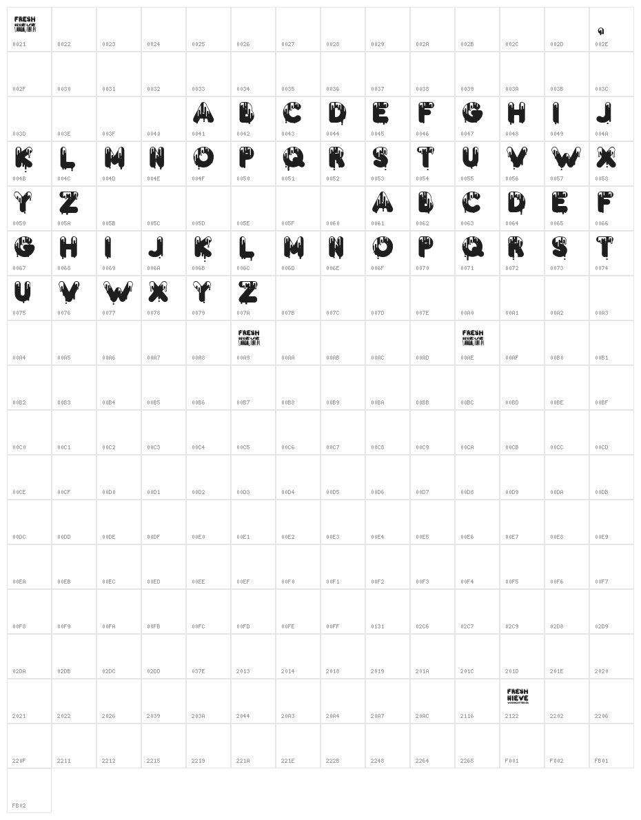 Fresh Nieve Character Map