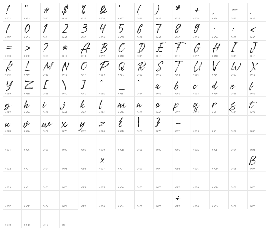 Freshline Character Map