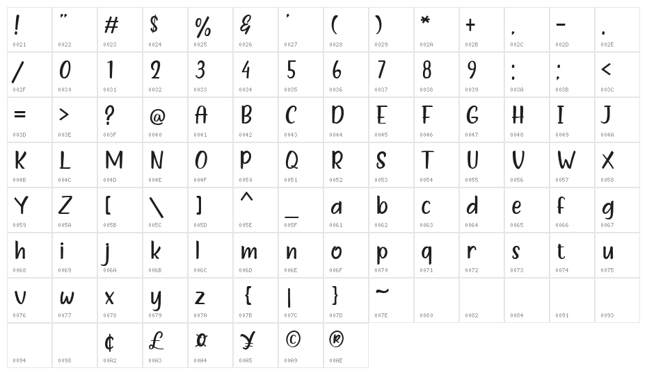Freshty Milk Regular Character Map