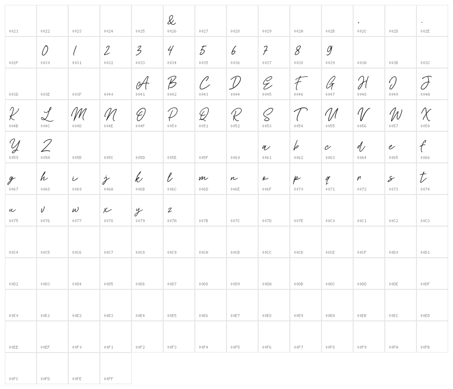 Freville-Script Character Map
