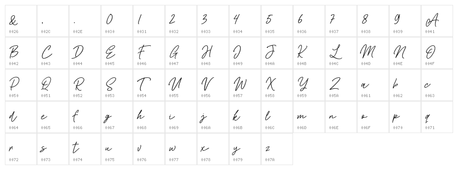 Freville Script Character Map