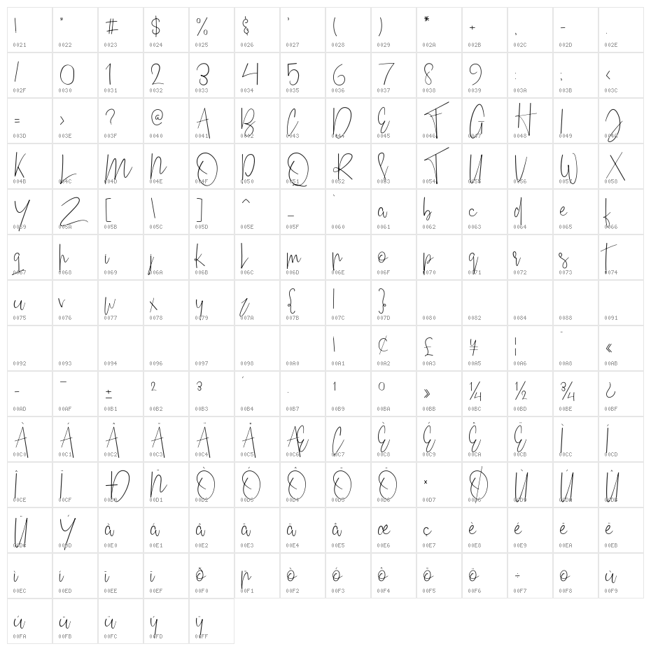 Friday Sunday Personal Use Character Map