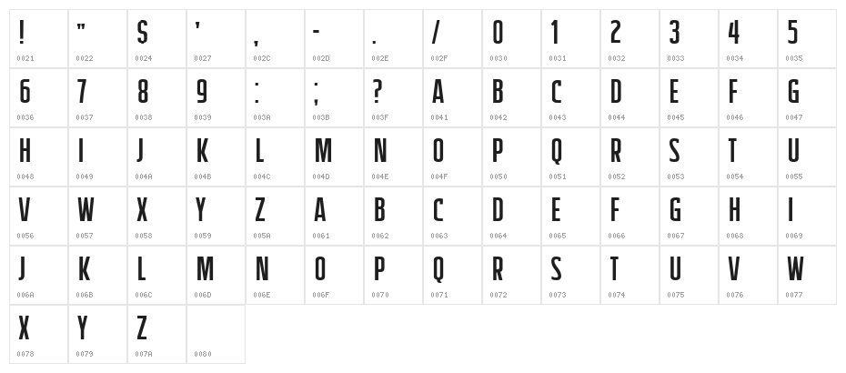 Friedrich Condensed Character Map
