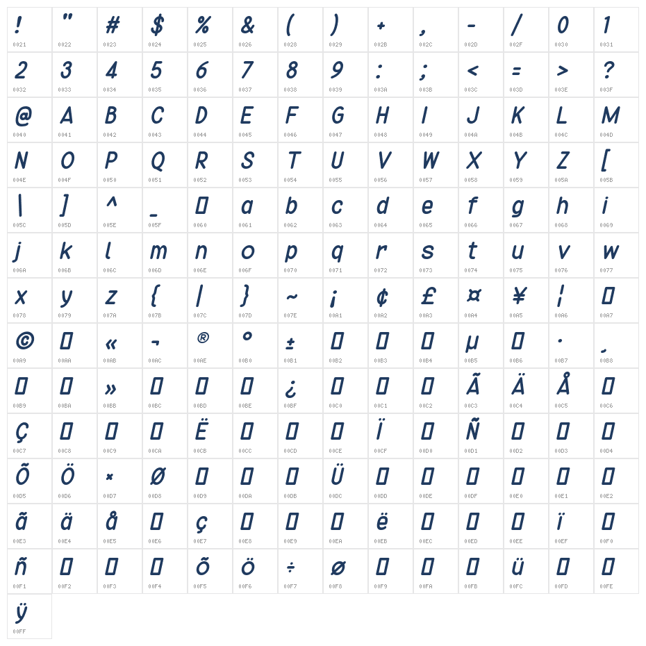 Friendly Sans Italic Character Map