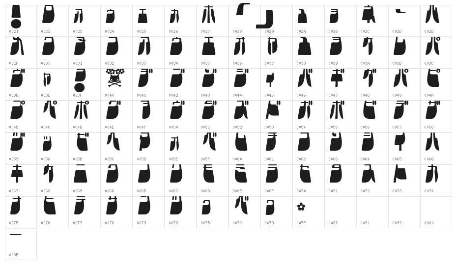 Frigate Katakana - Light Character Map