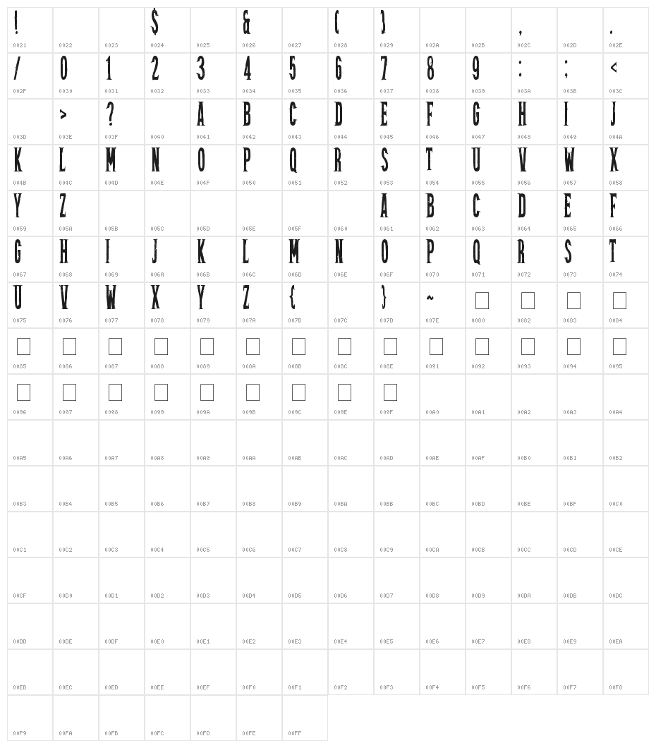 FriztonRegular Character Map