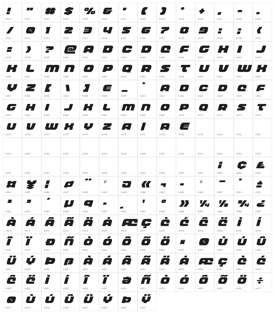 Front Runner Italic Character Map