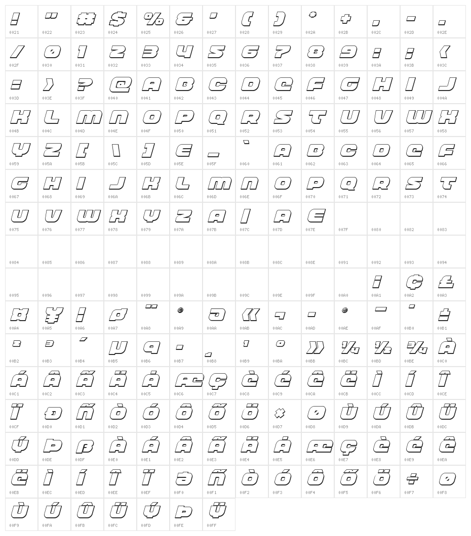 Front Runner Outline Italic Character Map