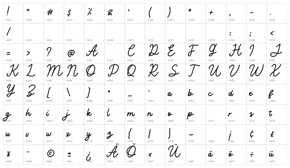 Frostine Regular Character Map