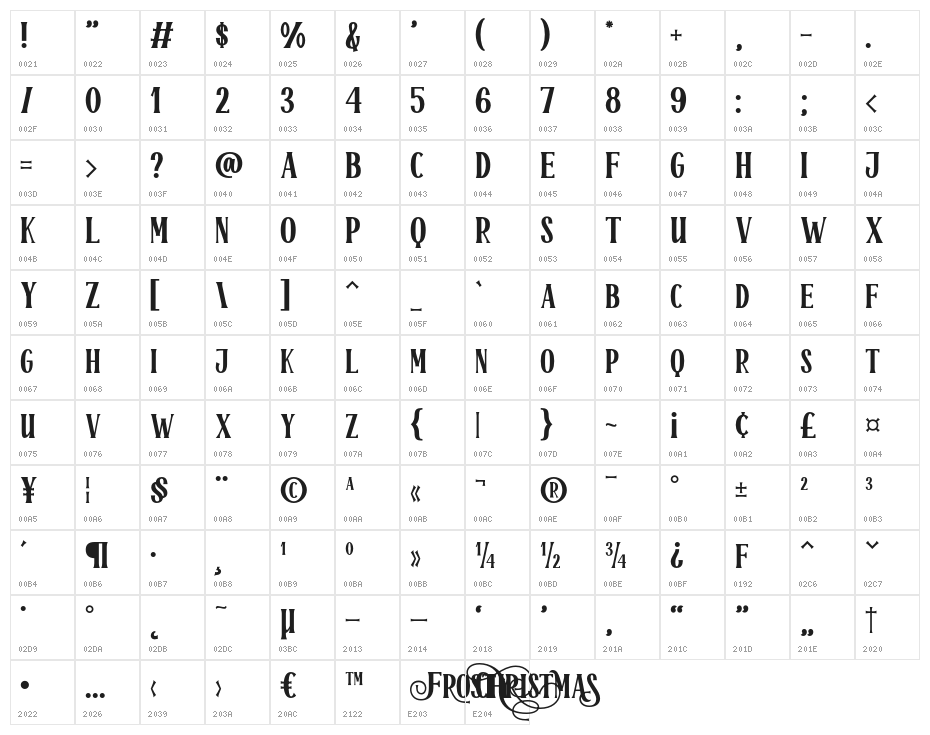 Frosty Christmas Demo Regular Character Map