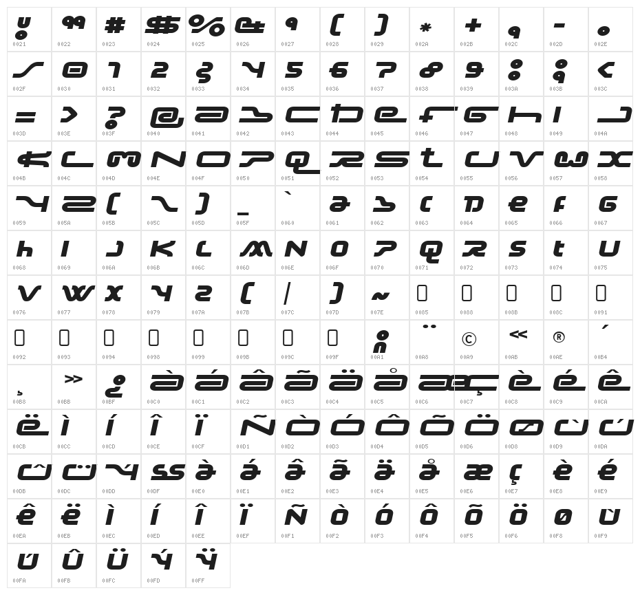 Frozdotre-Regular Character Map