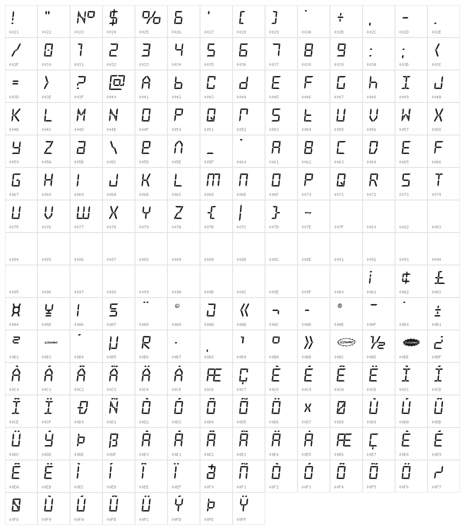 Frozen Crystal Bold Character Map