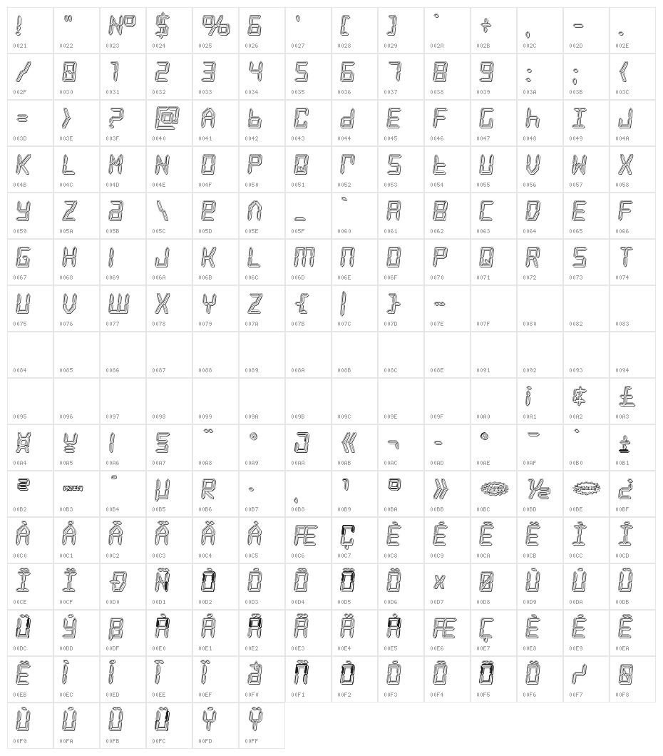 Frozen Crystal Engraved Character Map