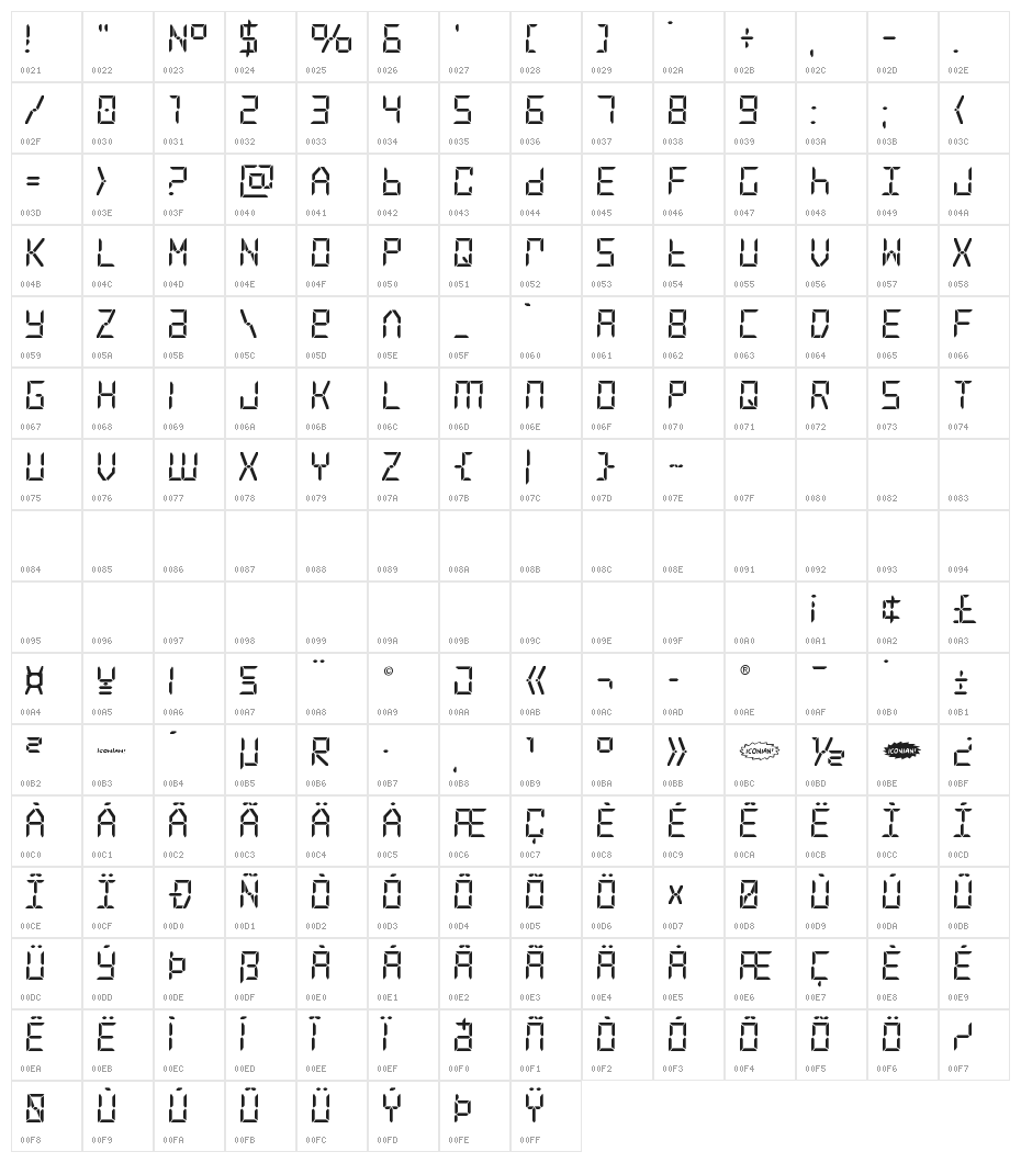 Frozen Crystal Semi-Italic Character Map
