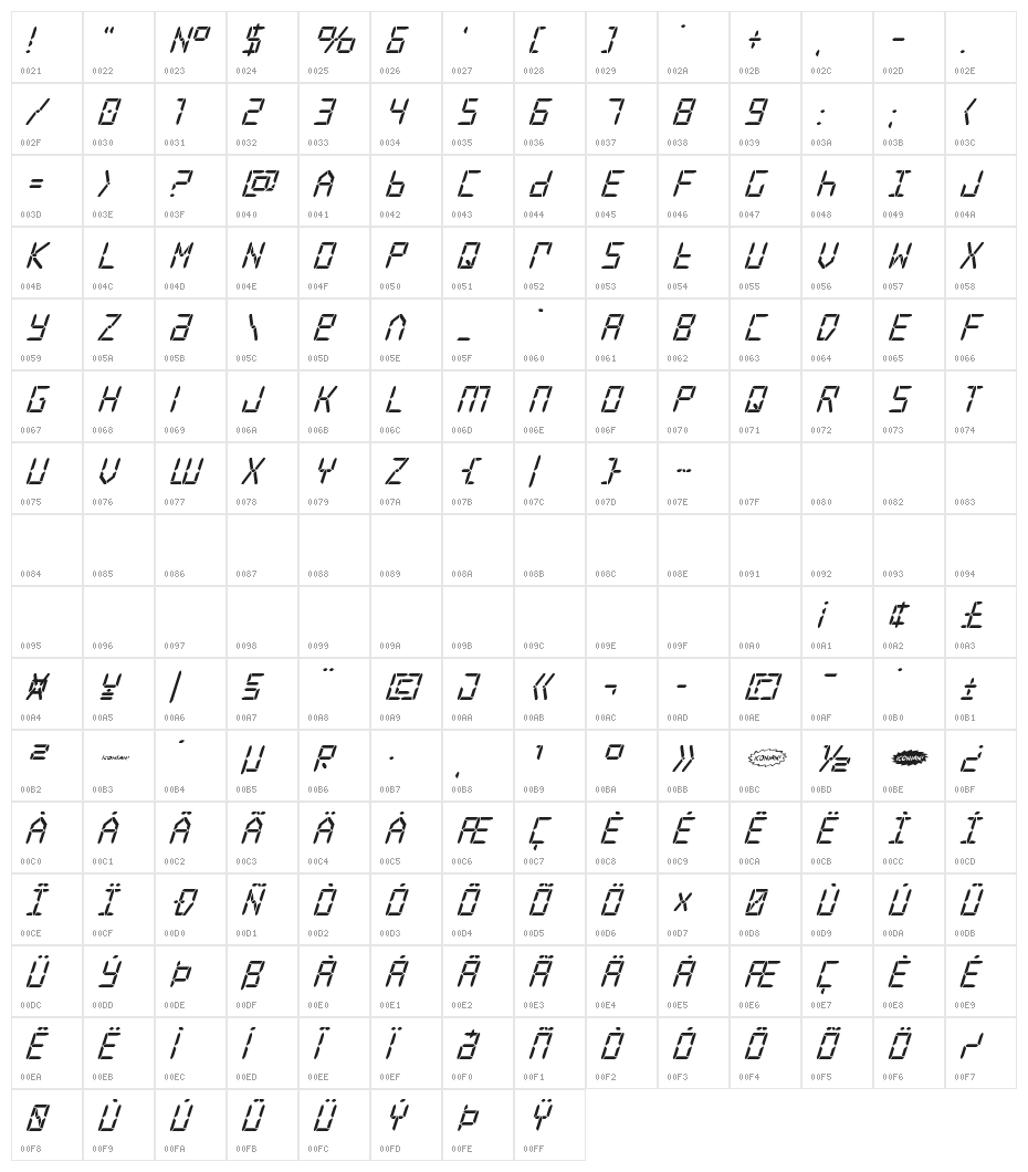 Frozen Crystal Super-Italic Character Map