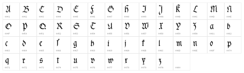 fracta Condensed Bold Distorted Character Map