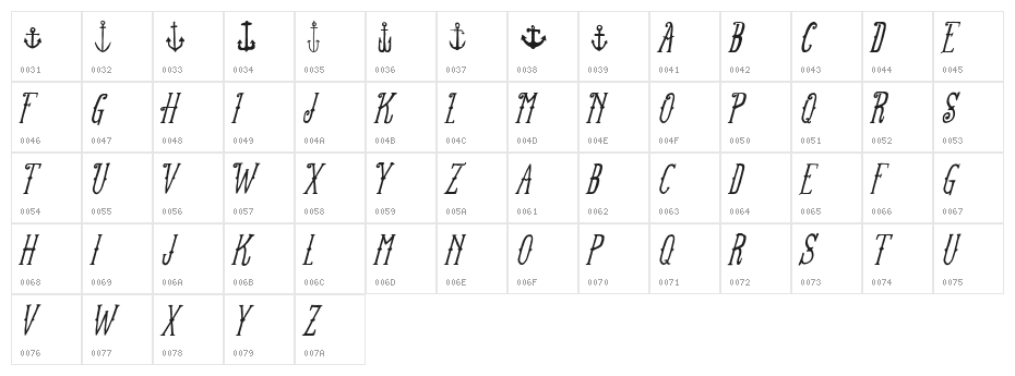 FT Anchor Yard Italic Character Map