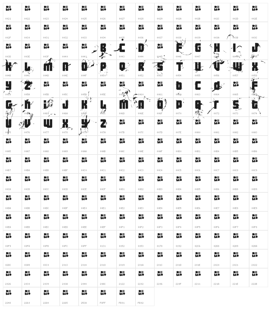 FT3thehardwayRMXmessedDEMO Character Map