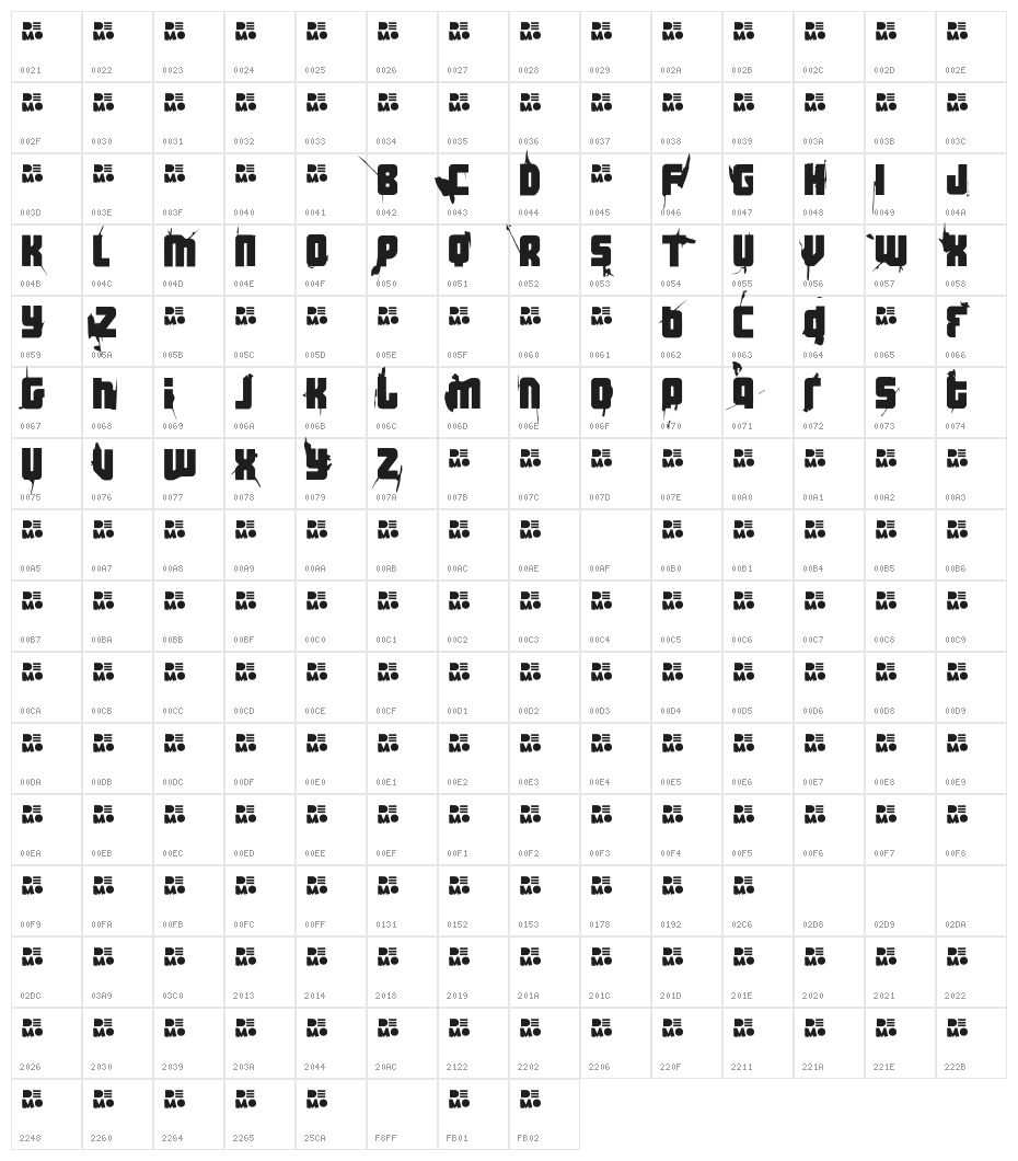 FT3thehardwayRMXwhippedDEMO Character Map