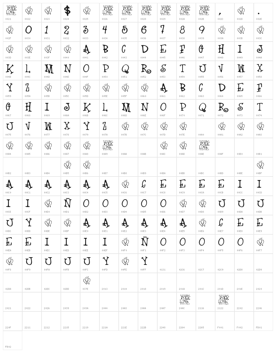 Fuck Love Character Map