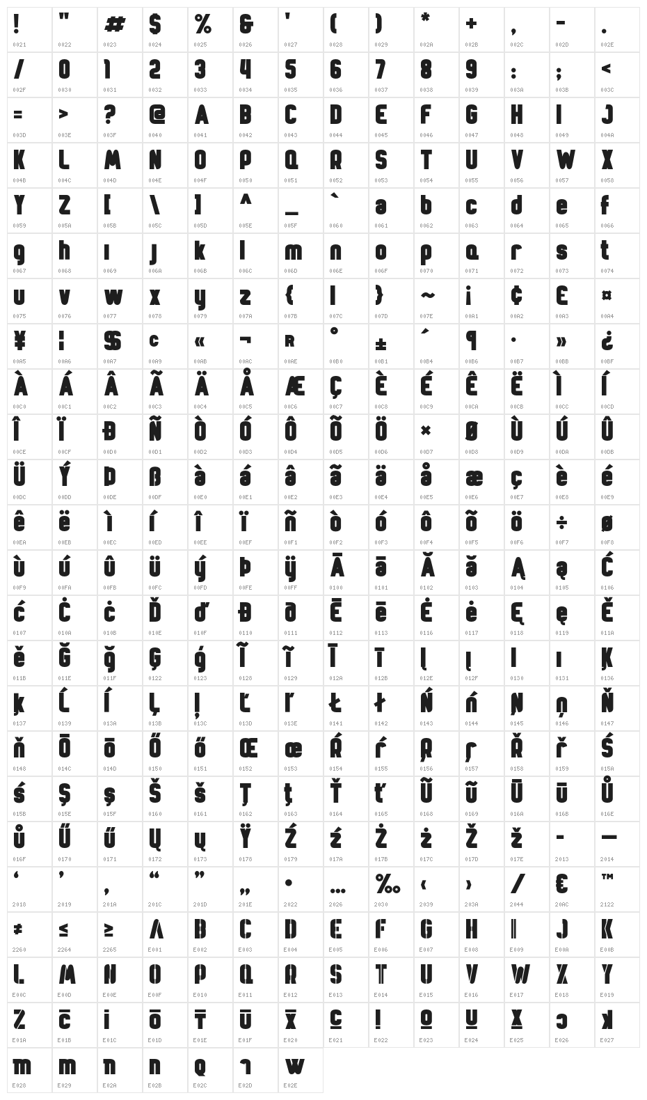 FullBox Regular Character Map