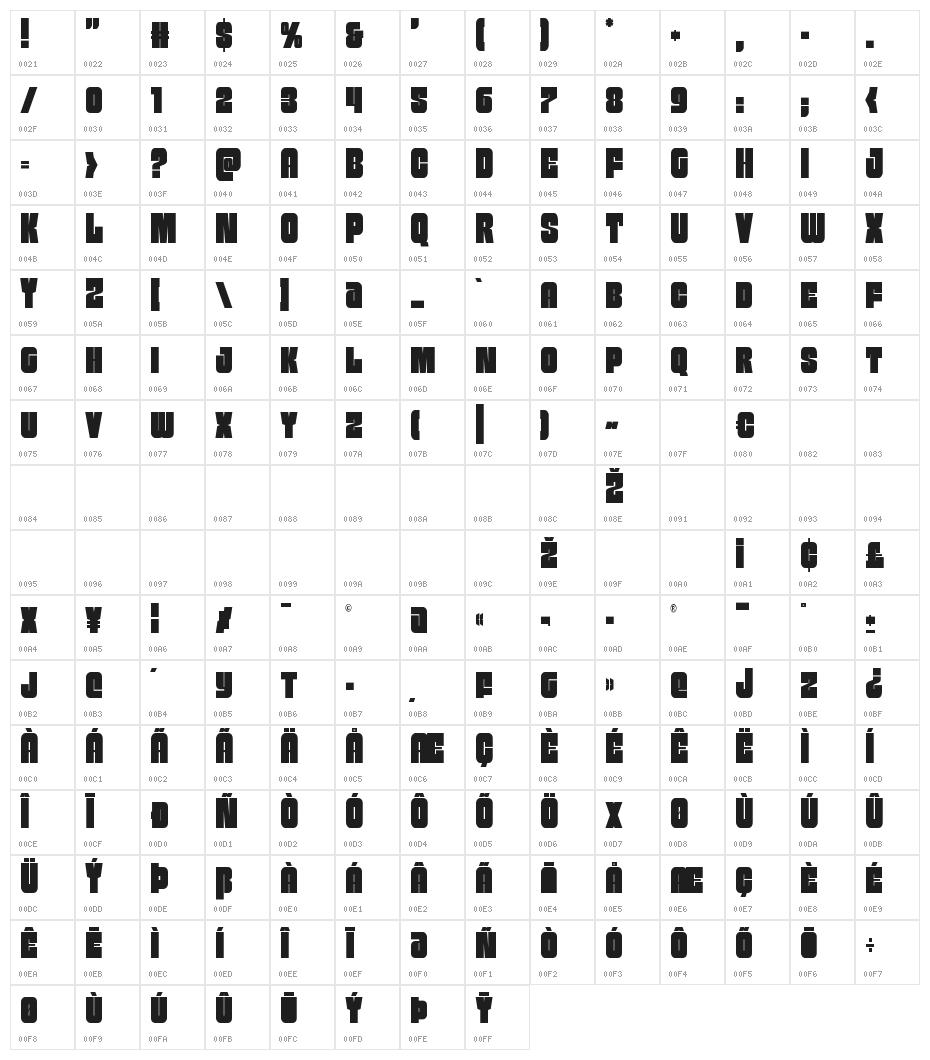 Funk Machine Condensed Character Map