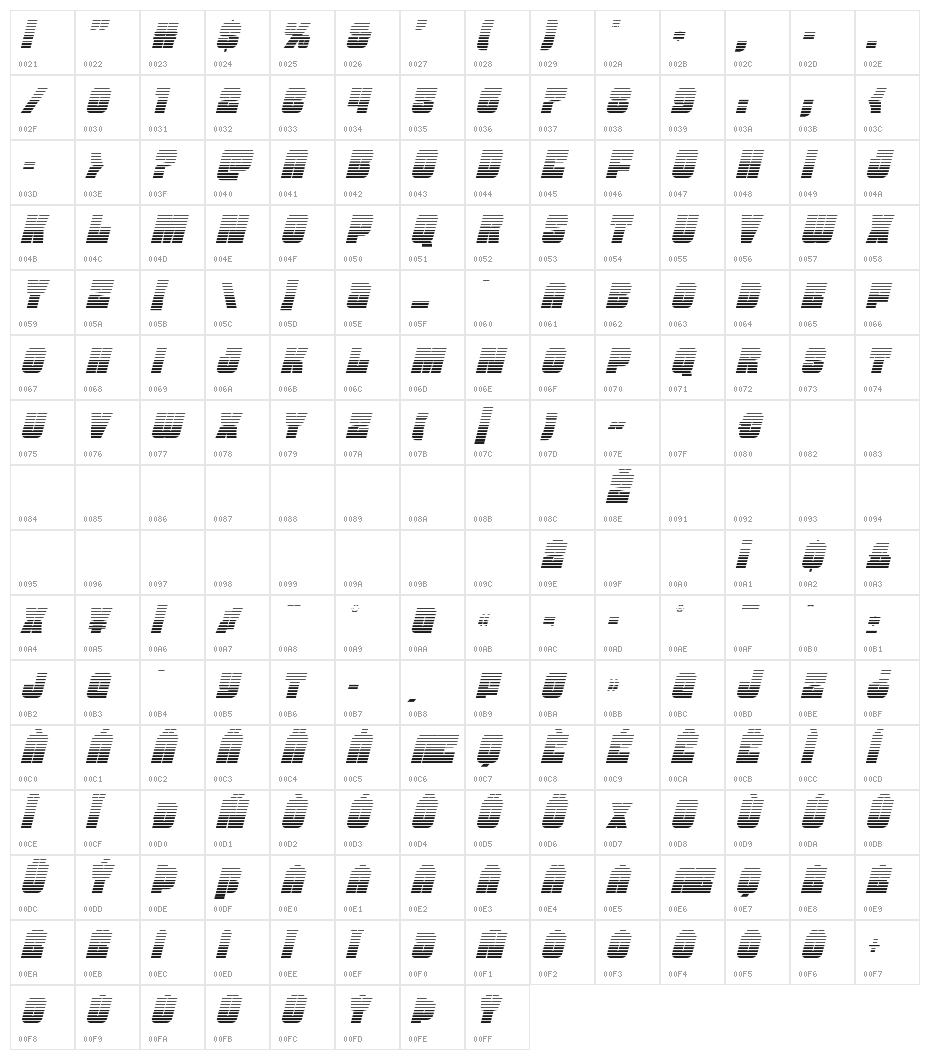 Funk Machine Gradient Italic Character Map