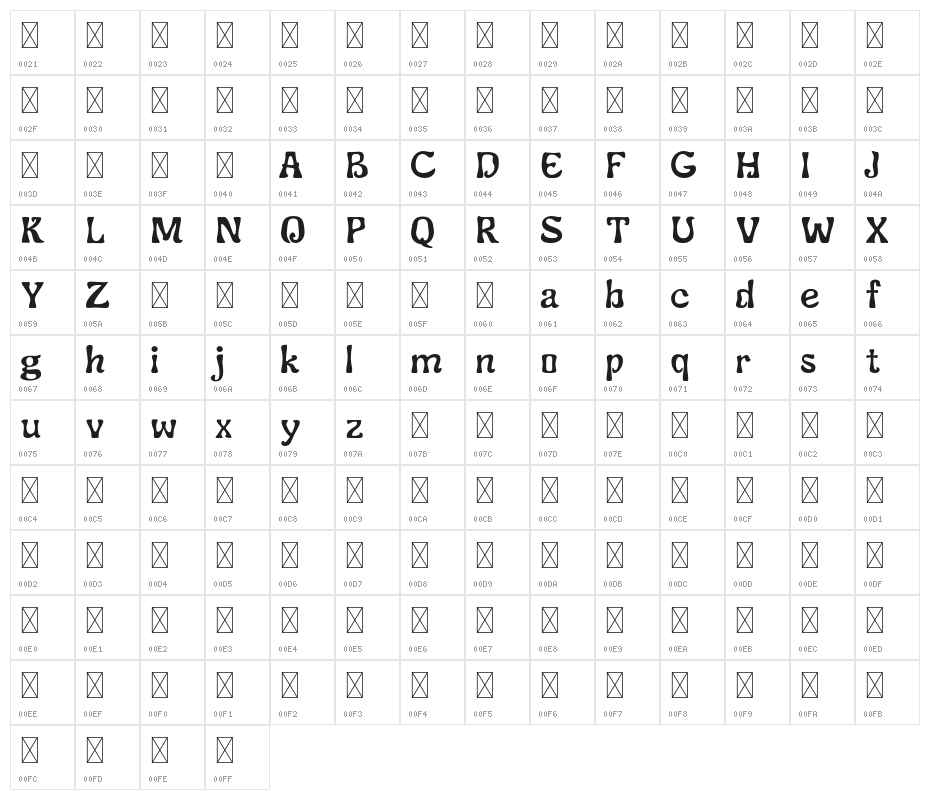 FunkleyFree-Regular Character Map
