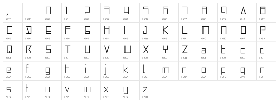 FunkySquareBlocks Character Map