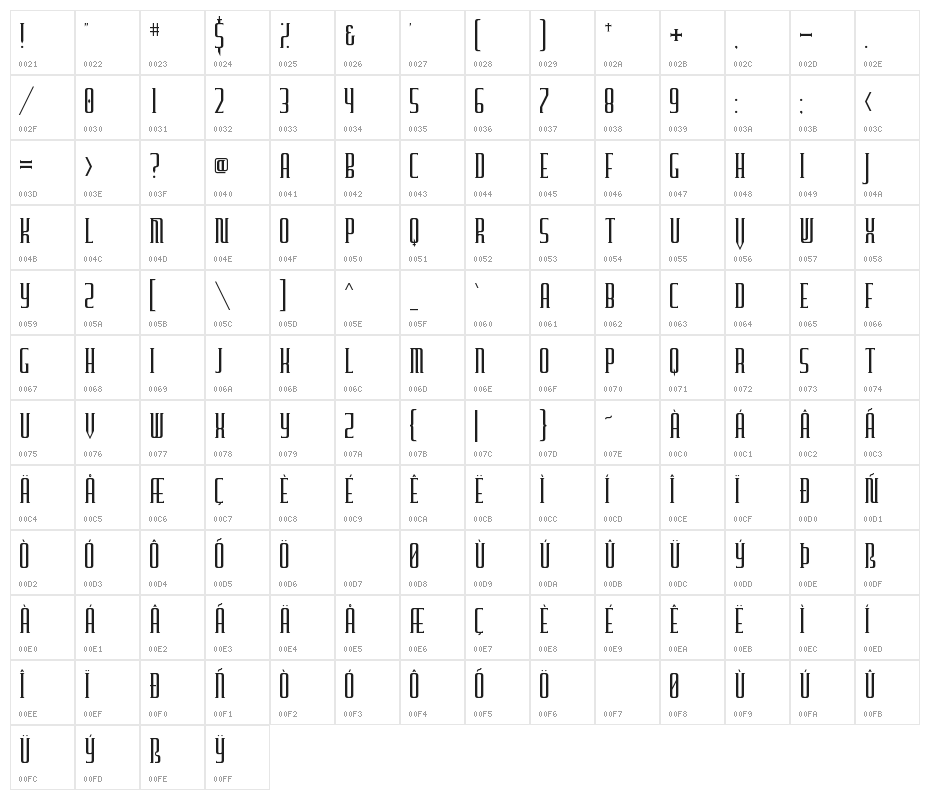 Furgatorio Regular Character Map