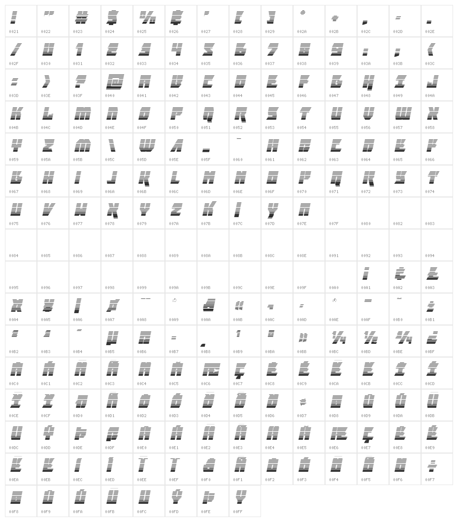 Furiosa Gradient Italic Character Map