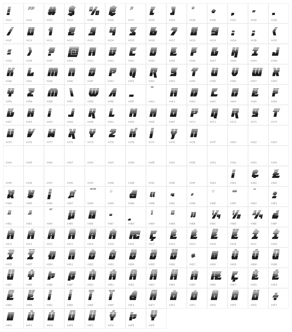 Furiosa Halftone Italic Character Map