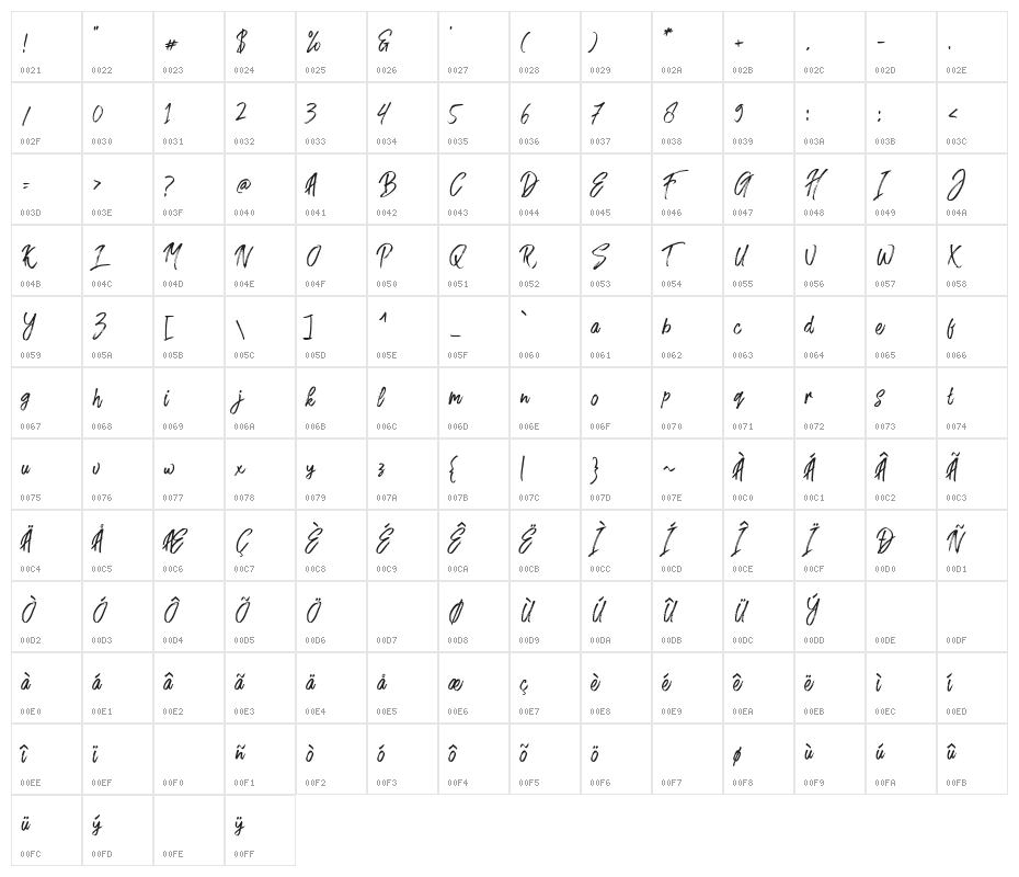 FusterdBrush-Regular Character Map