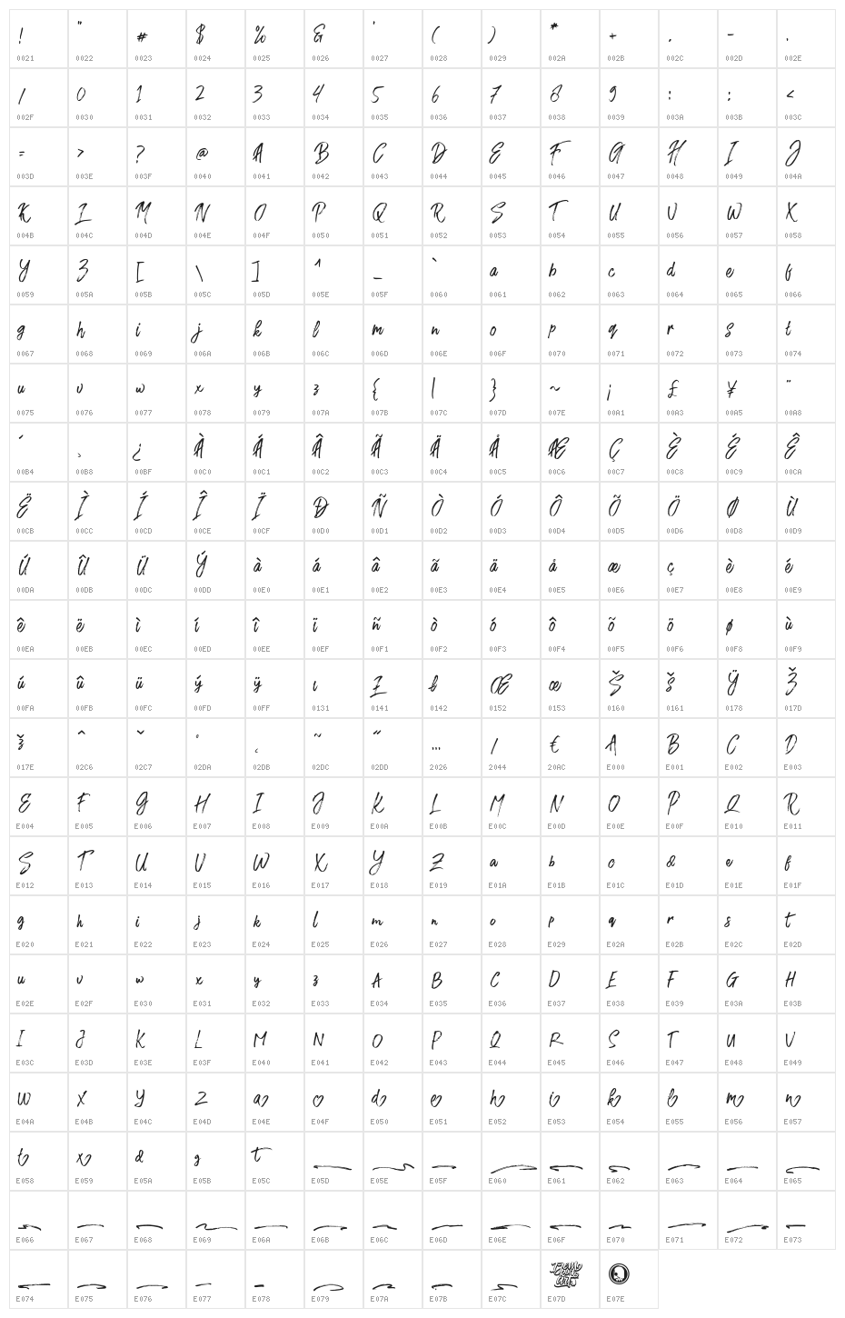 FusterdBrush-Regular Character Map
