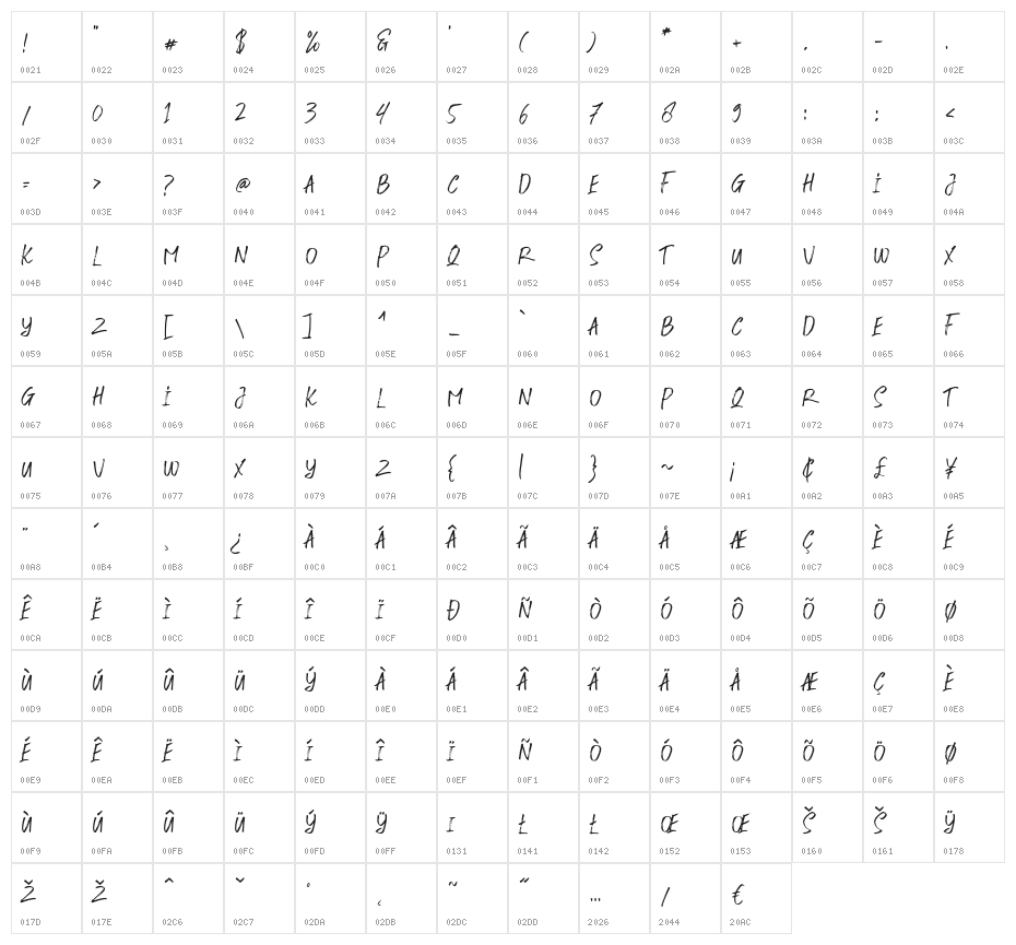 FusterdBrushTwo-Regular Character Map