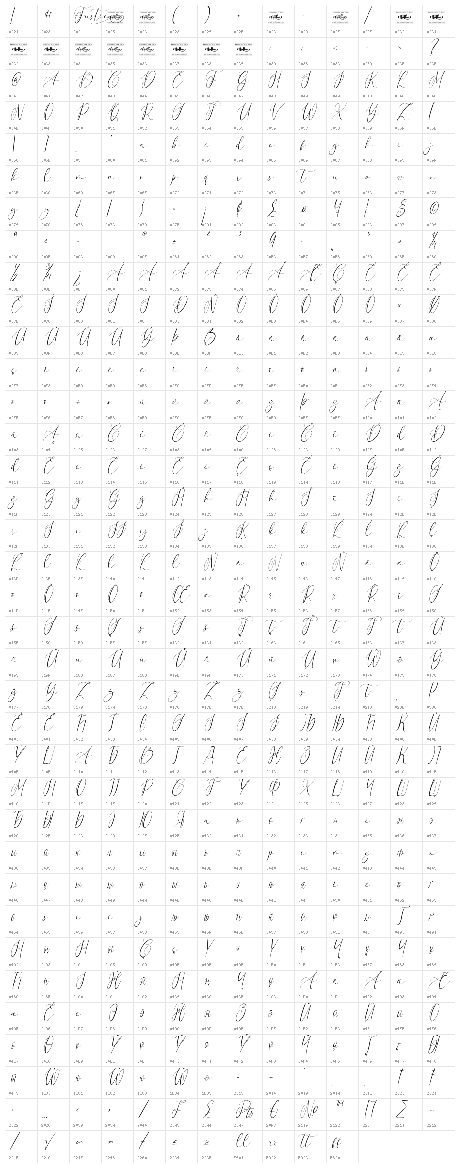 Fustier Personal Use Character Map