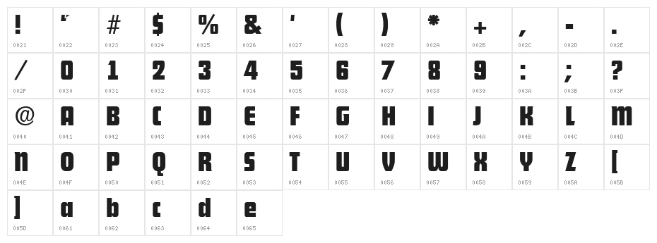 Future Regular Character Map