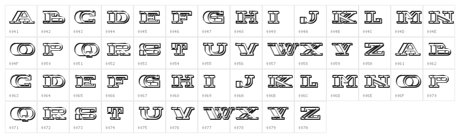 Future Zing Regular Character Map
