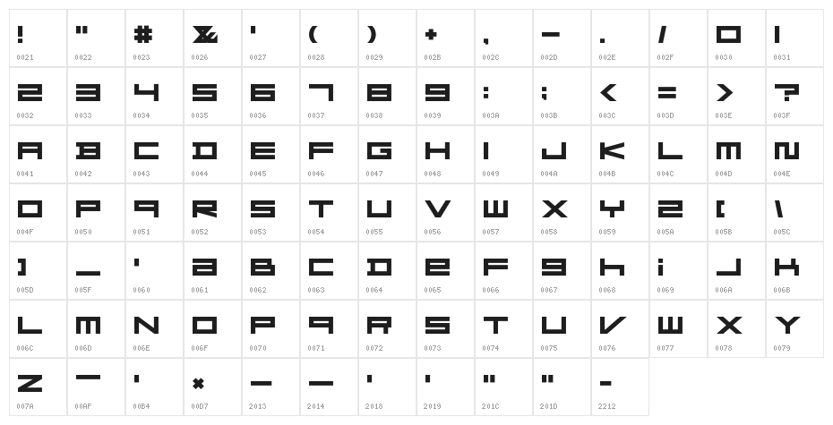 FZeroGXMenuFont-Bold Character Map