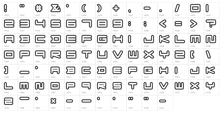 FZeroGXVenueFontOutlines-Reg Character Map