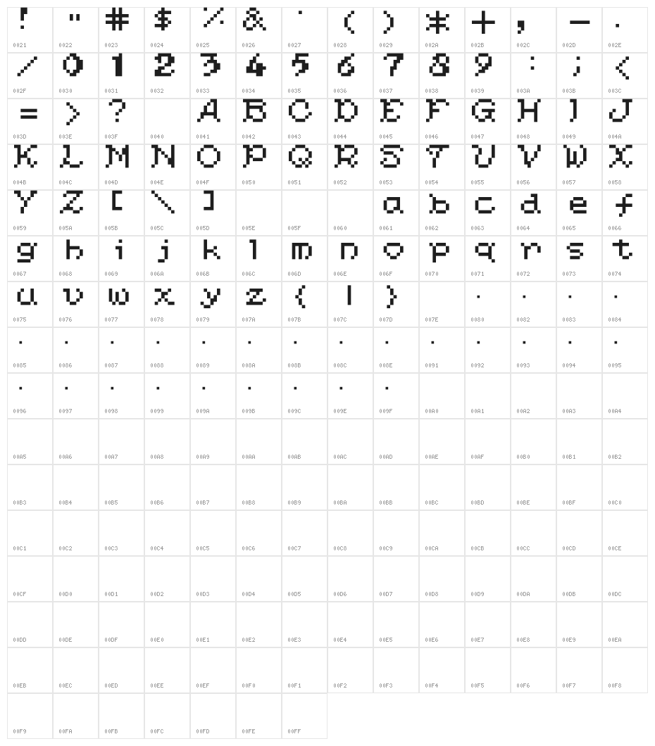 G7 Makaimura TTF Character Map