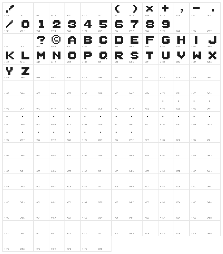 G7 Taito Elevator Action etc. Character Map