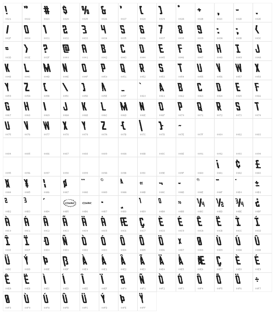G.I. Incognito Leftalic Character Map