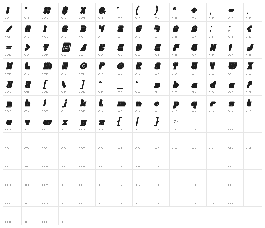 GAME PLAYER Italic Character Map