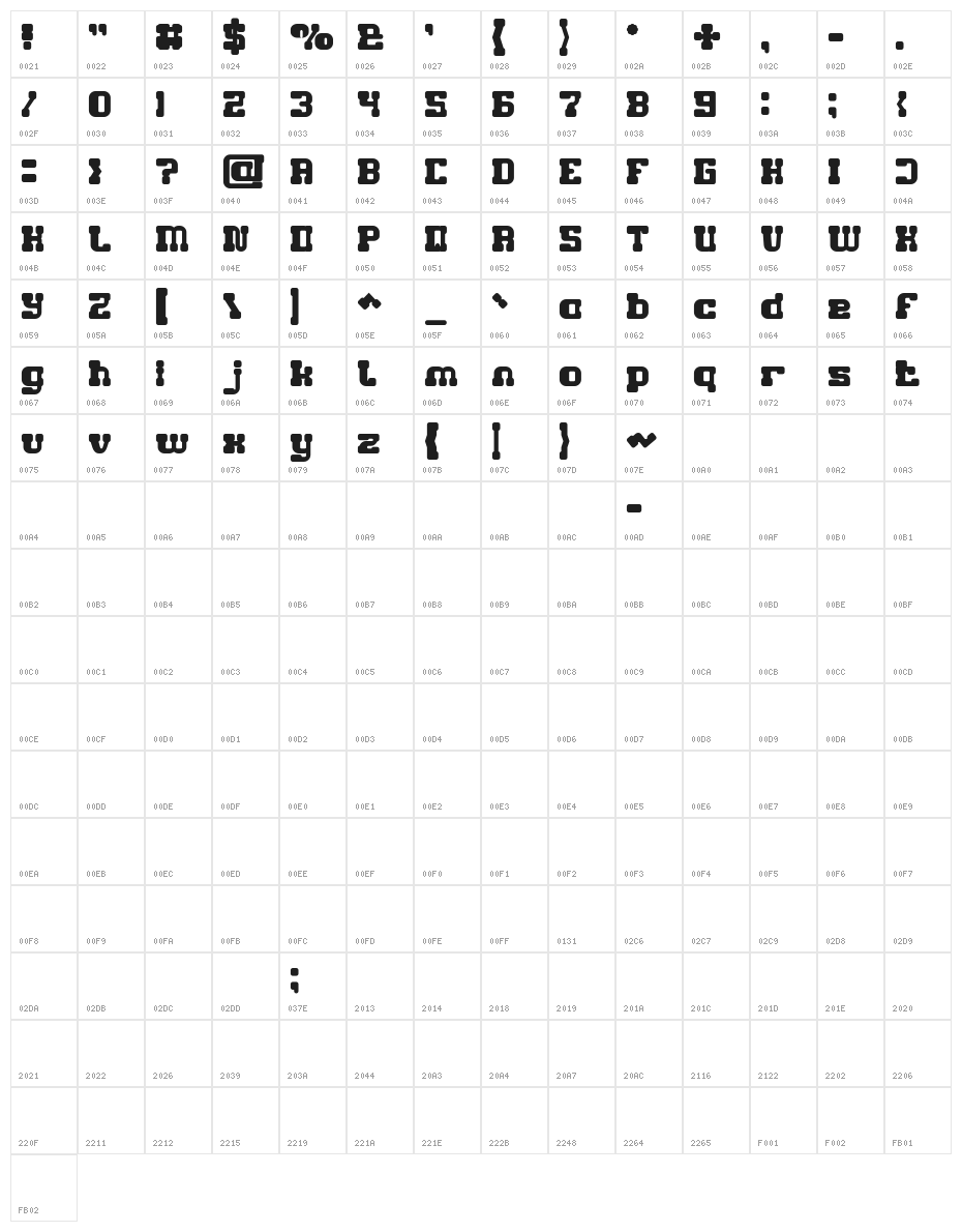GAME ROBOT Bold Character Map