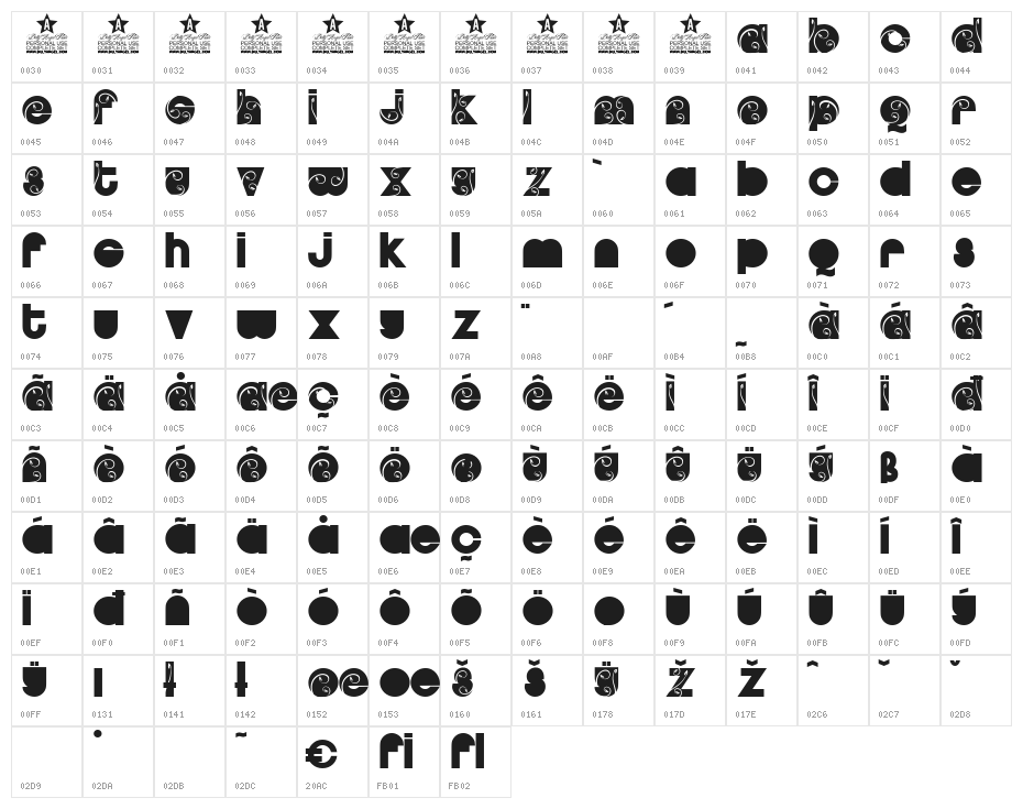GARDEN BLACK PERSONAL USE Regular Character Map