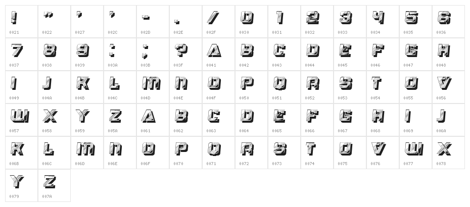 Gabella Shiny Regular Character Map
