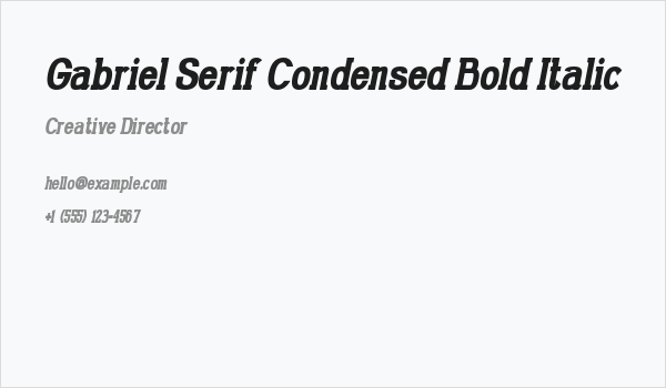 Gabriel Serif Condensed Bold Italic Business Card