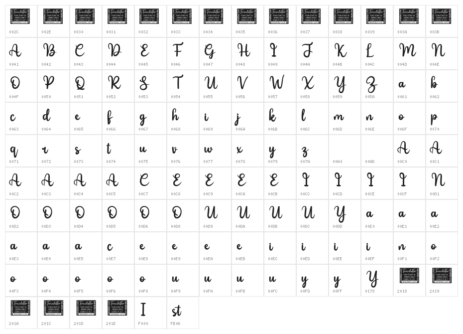Gabust Personal Use Character Map