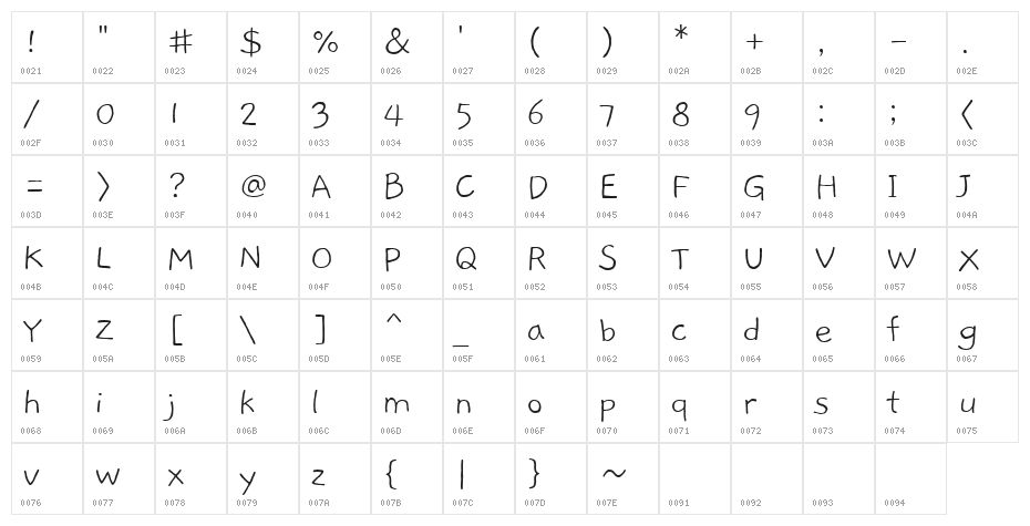 Gaegu Light Character Map